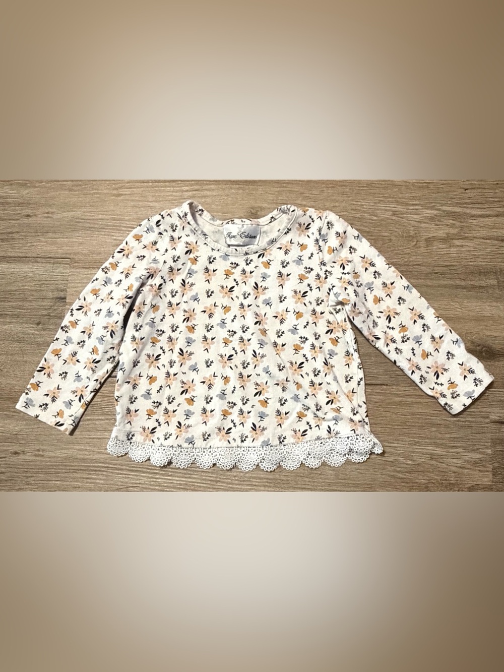 Rare Editions - Floral Lace-Hem Long Sleeve Top - Size 3T
